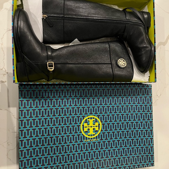 Tory Burch Teresa Black Leather Riding Boot Size 9 - Picture 3 of 6